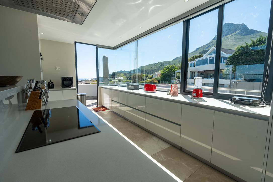 Chef's kitchen with mountain views